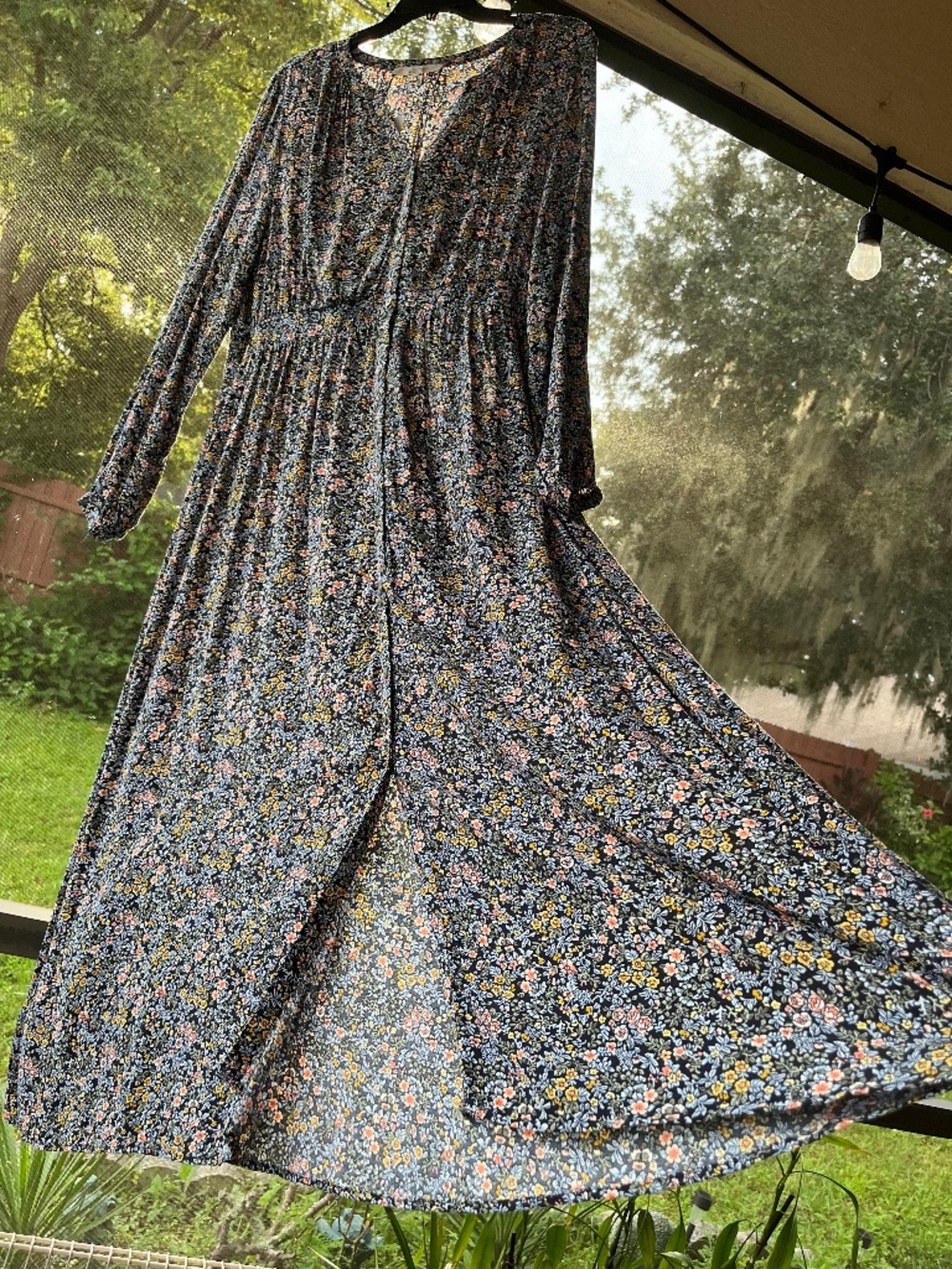 LOFT Shirtdress floral long-sleeve maxi dress V-neck Size 14
